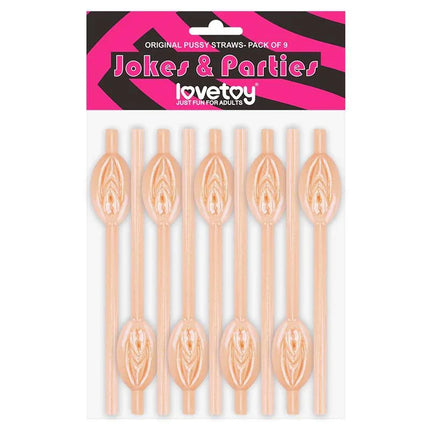 Pussy Straws Pack of 9 for bachelorette parties with novelty vagina-shaped design.