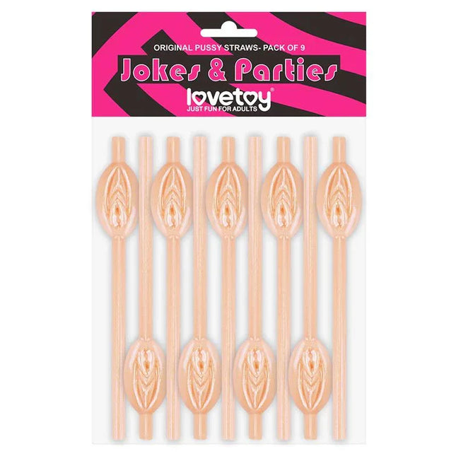 Pussy Straws Pack of 9 for bachelorette parties with novelty vagina-shaped design.