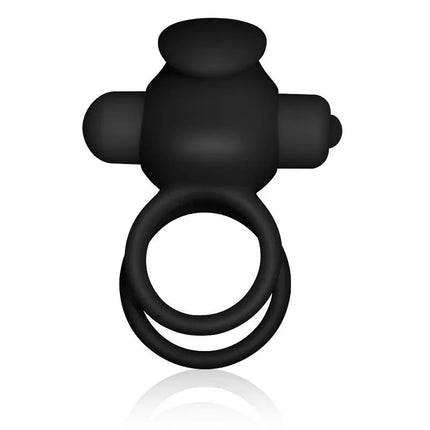 Black Double Vibrating Cockring Power Clit Duo for couples with flexible rings and clitoral stimulator, featuring 10 speed functions.