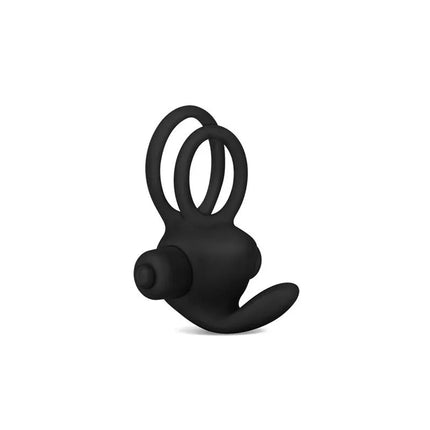 Double Vibrating Cockring Power Clit Duo Black with flexible rings and clitoral stimulator for couples, featuring 10 vibration functions.
