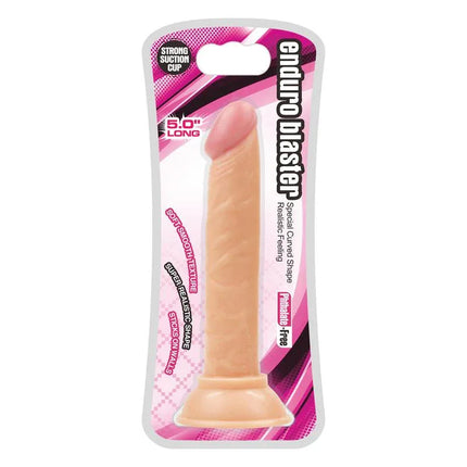 Dildo Enduro Blaster 5 Flesh in packaging, soft flexible phthalate-free PVC, 14cm length, 2.5cm diameter, body-safe adult toy.