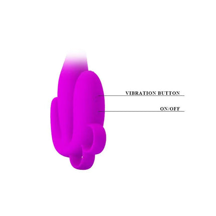 Pretty Love Butt Plug Flowery Purple with labeled vibration and on/off button features