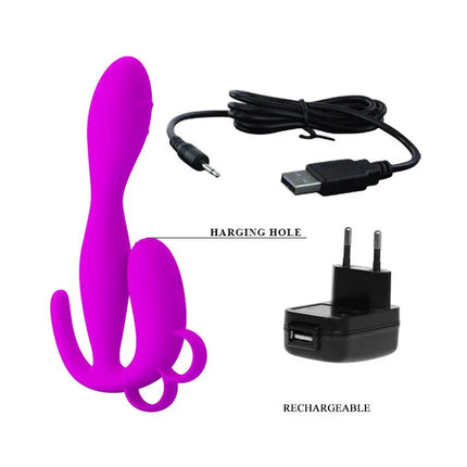 Pretty Love Butt Plug Flowery Purple with charger, showcasing vibrant silicone design and rechargeable feature.