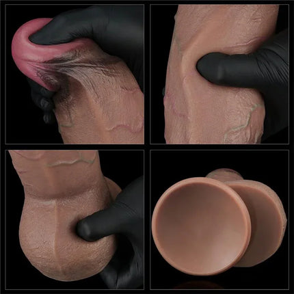 Close-up of the Dildo Dual Layered Silicone XXL 9.5 highlighting its lifelike texture and flexible material.