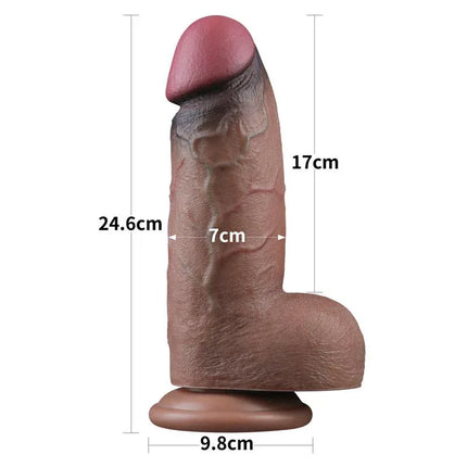 Dildo Dual Layered Silicone XXL 9.5 featuring a lifelike design with dual density platinum silicone, 24.6 cm length and 7 cm diameter.