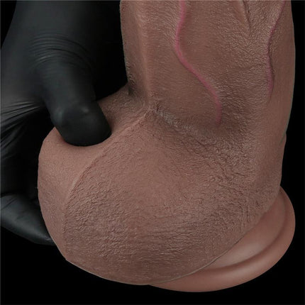 Close-up of Dildo Dual Layered Silicone XXL 12 showing realistic veins and texture with suction cup base.