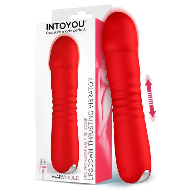 Red Marygold Stimulator with Thrusting Up & Down Movement USB Silicone in packaging