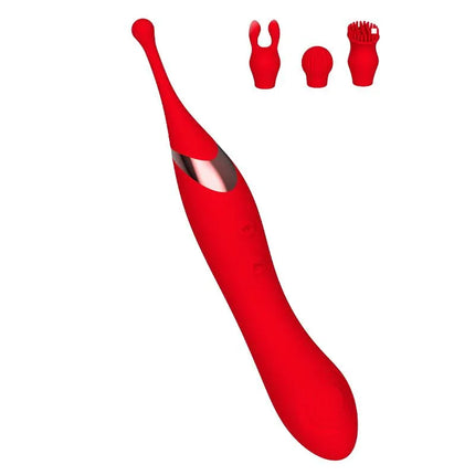 Onax Double Pulse Stimulator with Vibrating Tip USB in red, showcasing interchangeable heads for versatile pleasure.