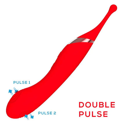 Onax Double Pulse Stimulator with Vibrating Tip USB in red with dual pulse motors for versatile stimulation.