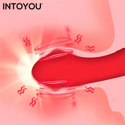 Onax Double Pulse Stimulator with Vibrating Tip USB showcasing its powerful dual motors and stimulating pulse vibrations against a pink background.