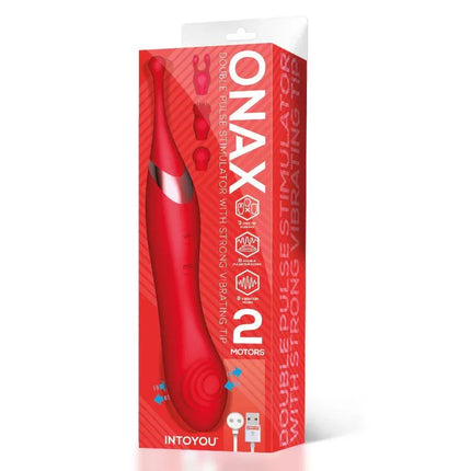 Onax Double Pulse Stimulator with Vibrating Tip USB in packaging, featuring two powerful motors for versatile stimulation.