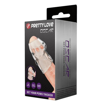 Packaging of Oscar Penis Sleeve Flexible, highlighting the flexible TPR material and raincoat-like finish for enhanced sensation.