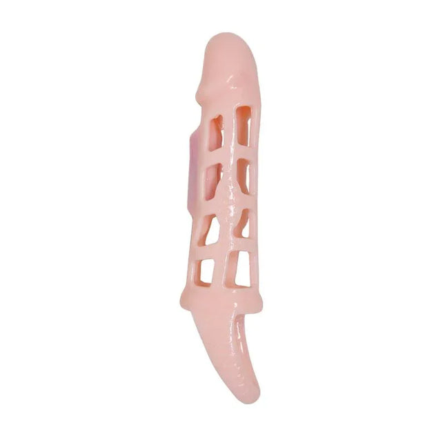 Harrison Penis Sleeve with vibration in pink, showing elastic sheath design with built-in vibration feature for enhanced intimacy.