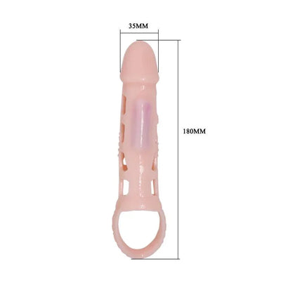 Harrison Penis Sleeve with vibration featuring measurements, designed for enhanced intimacy and discreet stimulation.