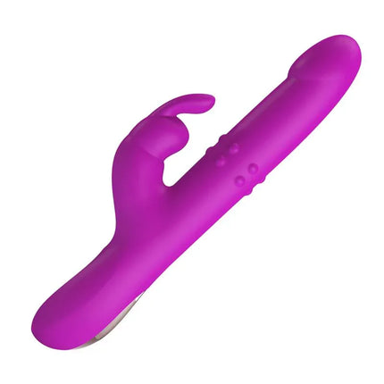Reese Vibe with Internal Beads and Thrusting USB rabbit vibrator in purple featuring dual stimulation design for enhanced pleasure.