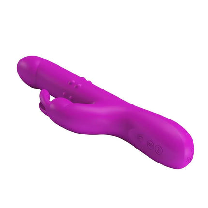 Reese Vibe with Internal Beads and Thrusting USB, purple rabbit vibrator featuring vibration, rotation, and thrusting functions.