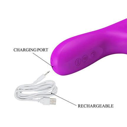 Reese Vibe with Internal Beads and Thrusting USB charging port and USB cable, highlighting versatility and rechargeability. 