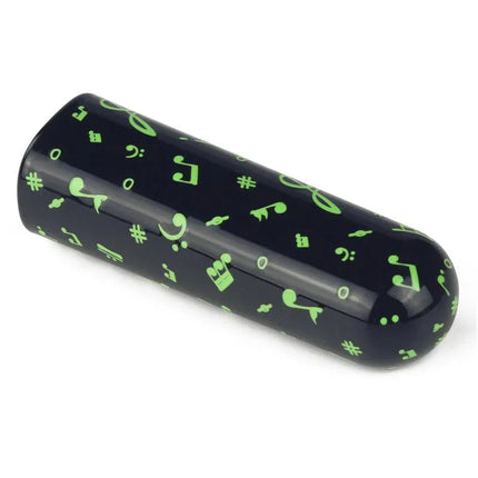 Vibrating Bullet Glow-in-the-dark with musical note patterns, compact and travel-ready design for enhanced solo or partner experiences.