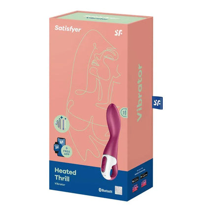 Box of Heated Thrill Heat Effect Vibe Satisfyer Connect APP with pink and blue design, featuring G-spot stimulation.