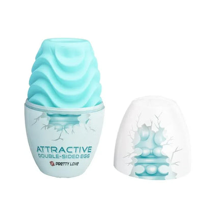 Masturbating Sleeve Attractive with textured interior and soft flexible design, shown in compact egg packaging for solo play.