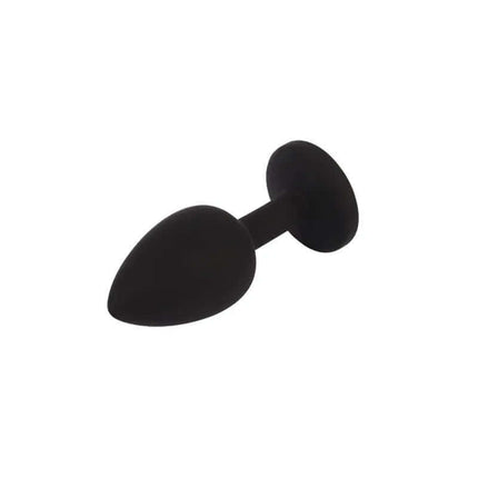 Black jewel butt plug with gem, silicone anal toy for comfort and style.
