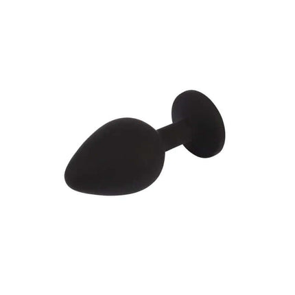 Smooth black silicone Jewel Butt Plug with Gem for stylish and comfortable play, featuring a glossy red acrylic jewel accent.