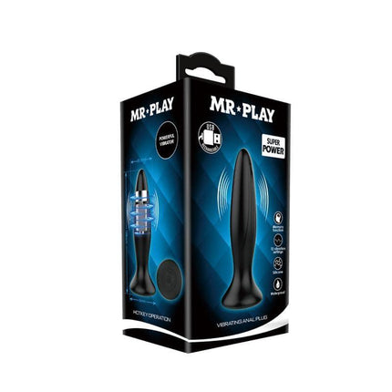 MR Play vibrating anal plug packaging for enhanced pleasure with 12 vibration patterns and ergonomic design