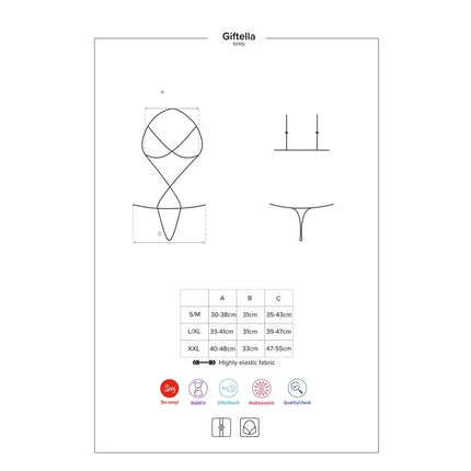 Giftella Teddy Red lingerie size chart and design outline for confident, romantic wearers.