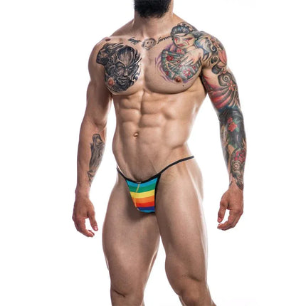 Gtring Rainbow by CUT4MEN - vibrant and bold men's g-string with rainbow design, showcasing comfort and style, available in multiple sizes.