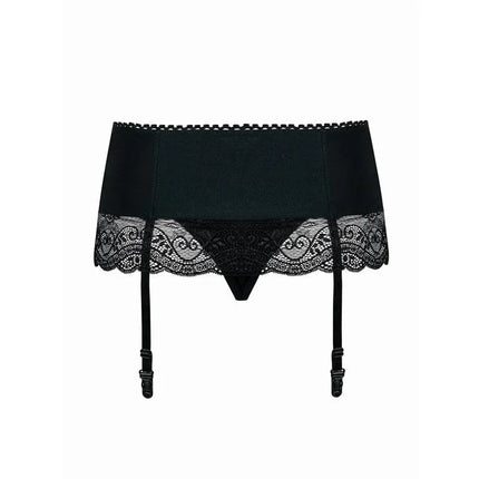 Miamor Garter Belt with Thong featuring delicate lace details and adjustable straps for a flattering silhouette.