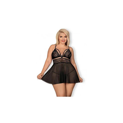 Babydoll and Thong Set Black with lace detailing, flattering design, perfect for romantic evenings and comfort.