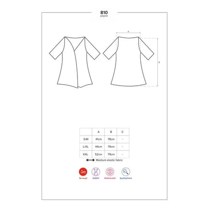 810-PEI-1 Kimono with Lace Black size chart and design outline