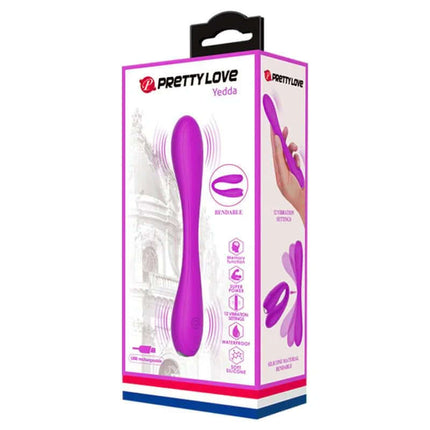 Yedda Vibrator Bendable USB Silicone Purple in packaging with dual-action design for internal and external stimulation.