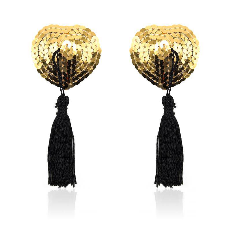 Heart Nipple Cover with Gold Sequins