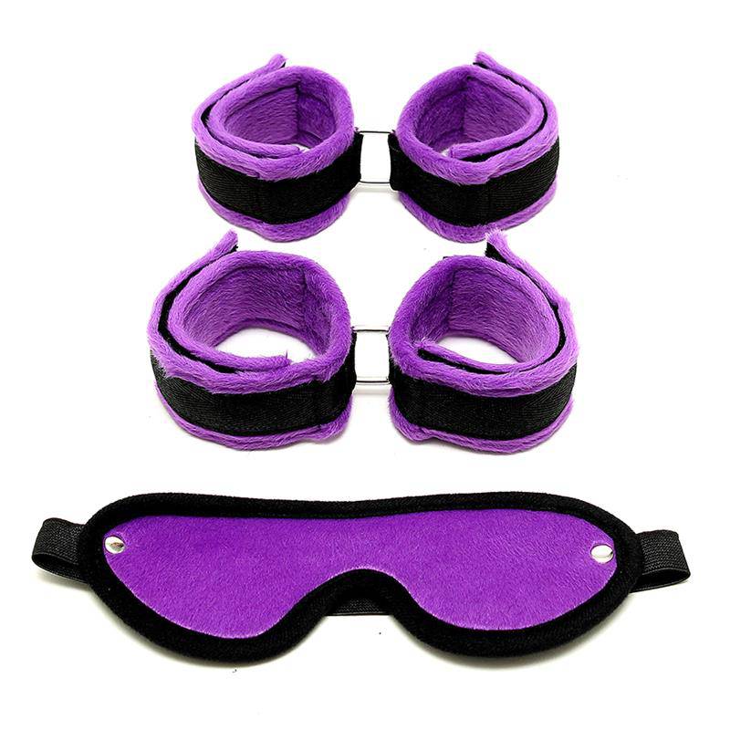 Handcuffs Foot Cuffs and Mask Purple