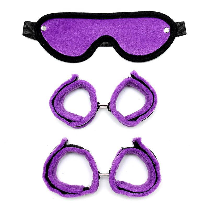 Handcuffs Foot Cuffs and Mask Purple