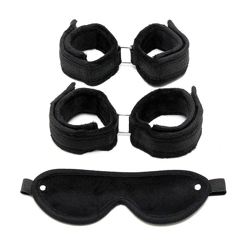 Handcuffs AnkleCuffs and Mask Black