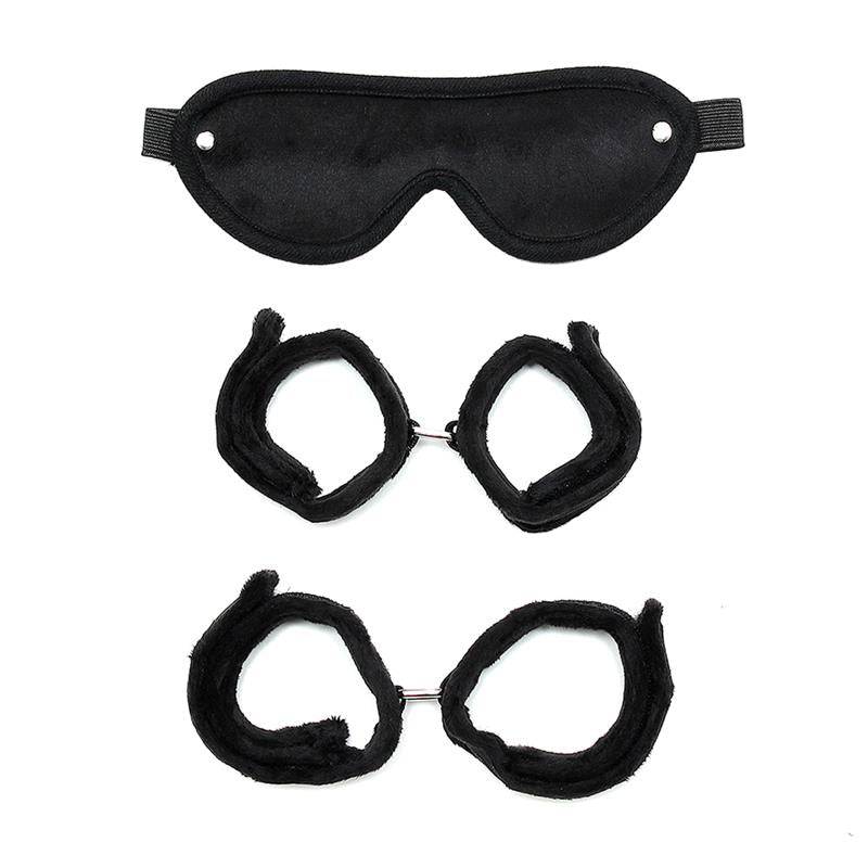 Handcuffs AnkleCuffs and Mask Black
