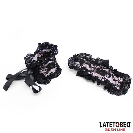 Elegant 2 Piece Set Lace lindfold and Handcuffs featuring black lace design for couples.