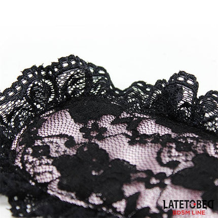 Close-up of black lace mask from 2 Piece Set Lace lindfold and Handcuffs for couples by Latetobed with elegant design details.