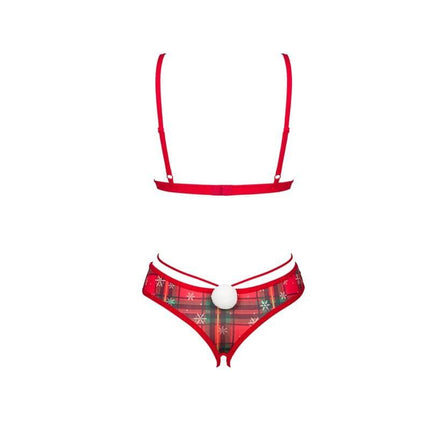 Festive 2 Pieces Set Ms Merrilo lingerie with open cups and pompom back, perfect for intimate holiday celebrations.