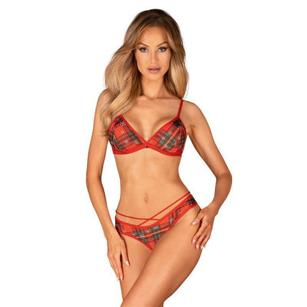 Model wearing 2 Pieces Set Ms Merrilo, a Christmas-inspired lingerie set with open cups and pompom back design.