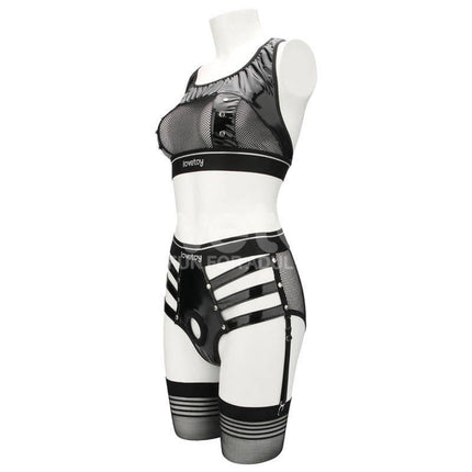 2 Pieces Set Rebellion Reign Iconic Harness in black with mesh and PU detailing