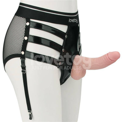 Side view of 2 Pieces Set Rebellion Reign Iconic Harness with elastic PU and mesh panels.