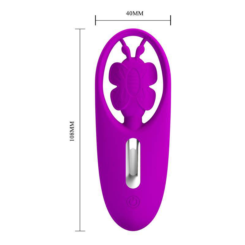 Purple Dancing Butterfly Panty Stimulator with remote control and 40mm by 105mm dimensions.