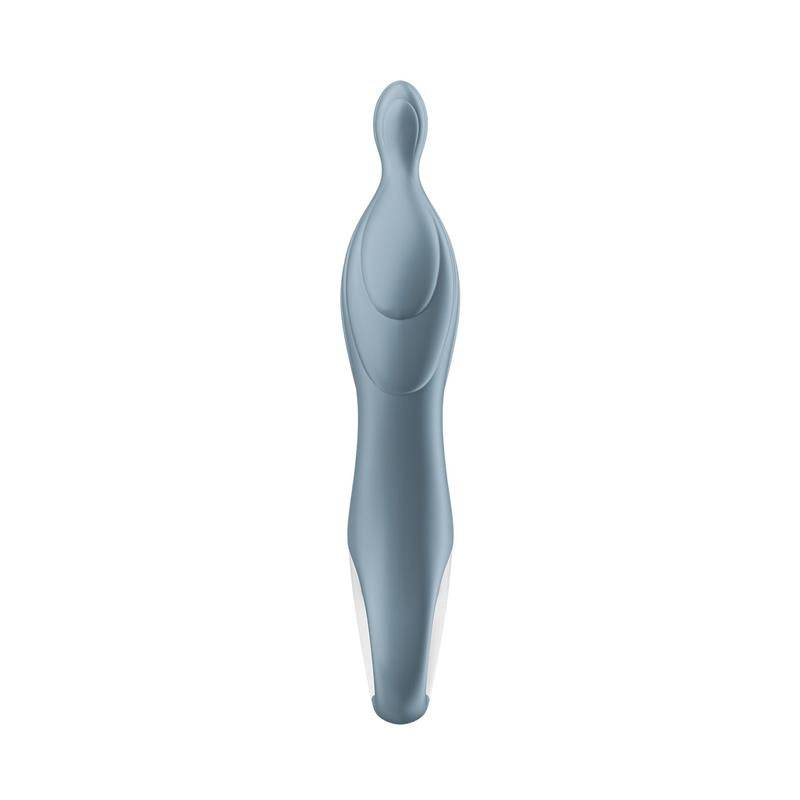 Grey ergonomic stimulator with smooth curves and a tapered tip.
