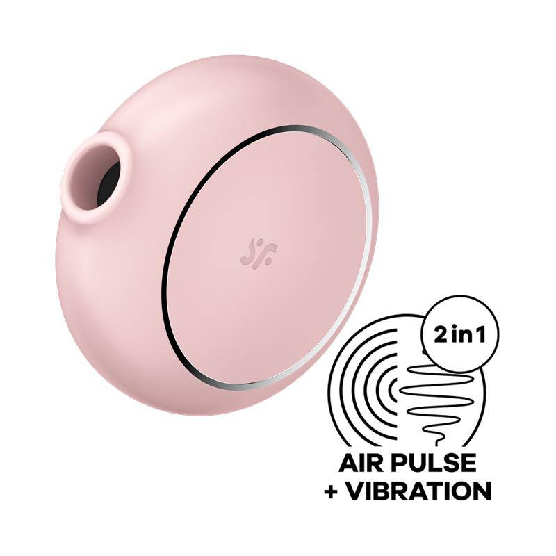 Compact round pink clitoris stimulator with air pulse and vibration features, sleek design.