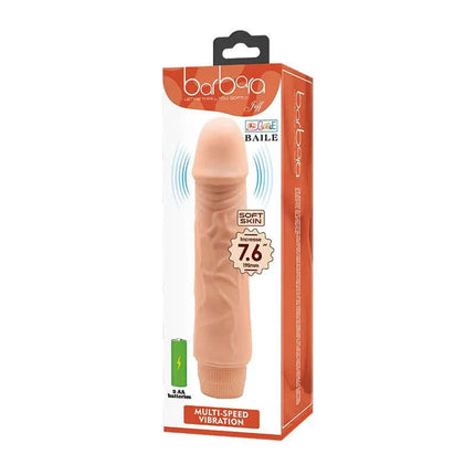 Vibe Flesh vibrator in packaging with multi-speed vibration, contour design, and vein detailing for enhanced pleasure and comfort.