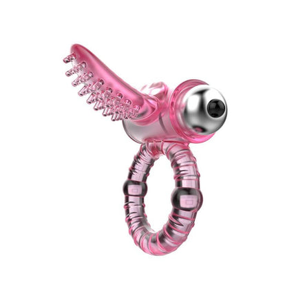 Sweet Vibrating Ring Pink – pink vibrating cock ring with clitoral stimulator and textured sleeve for stronger erections