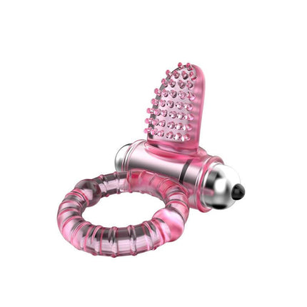 Sweet Vibrating Ring Pink textured pink vibrating cock ring with clitoral stimulator and bullet vibrator